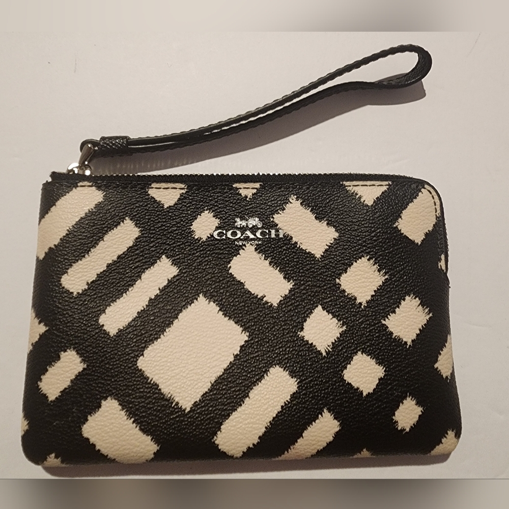 Coach Wild Plaid Print Corner Zip Wristlet
